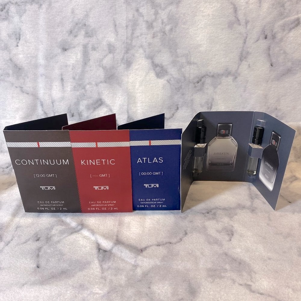 Lot of 5 TUMI Men Set,Continuum Kinetic Atlas Awaken Unwind-5x2ml,0.06oz-5pc-NEW - Picture 2 of 15